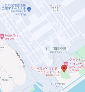 仁川空港からパラダイスシティまでの地図